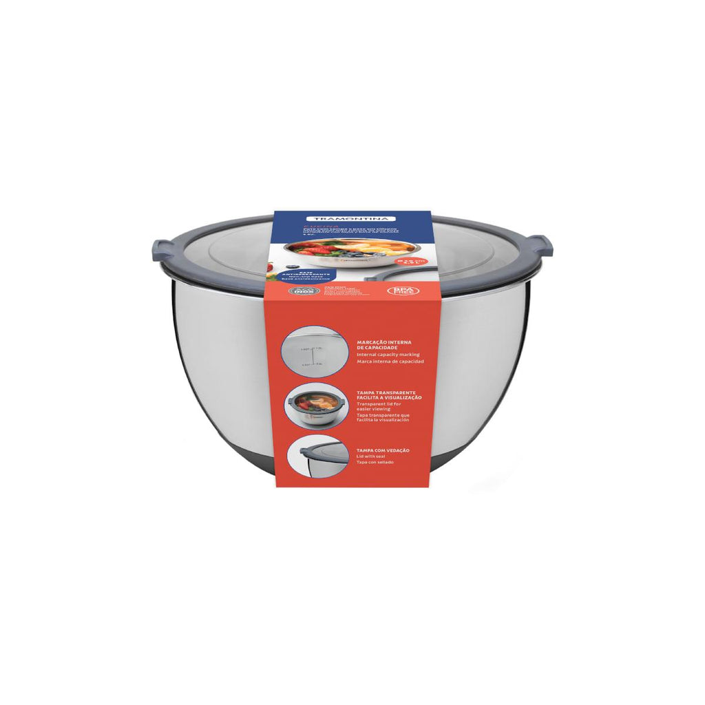 Bowl Tramontina Cucina em Aço Inox com Tampa Plástica 19 cm 1,5 Litros