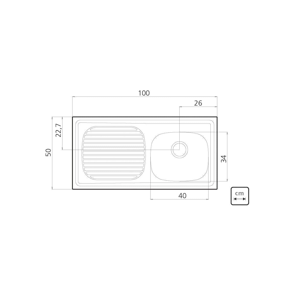 Pia de Apoio Tramontina Stratta 40 DX em Aço Inox 100 x 50 cm