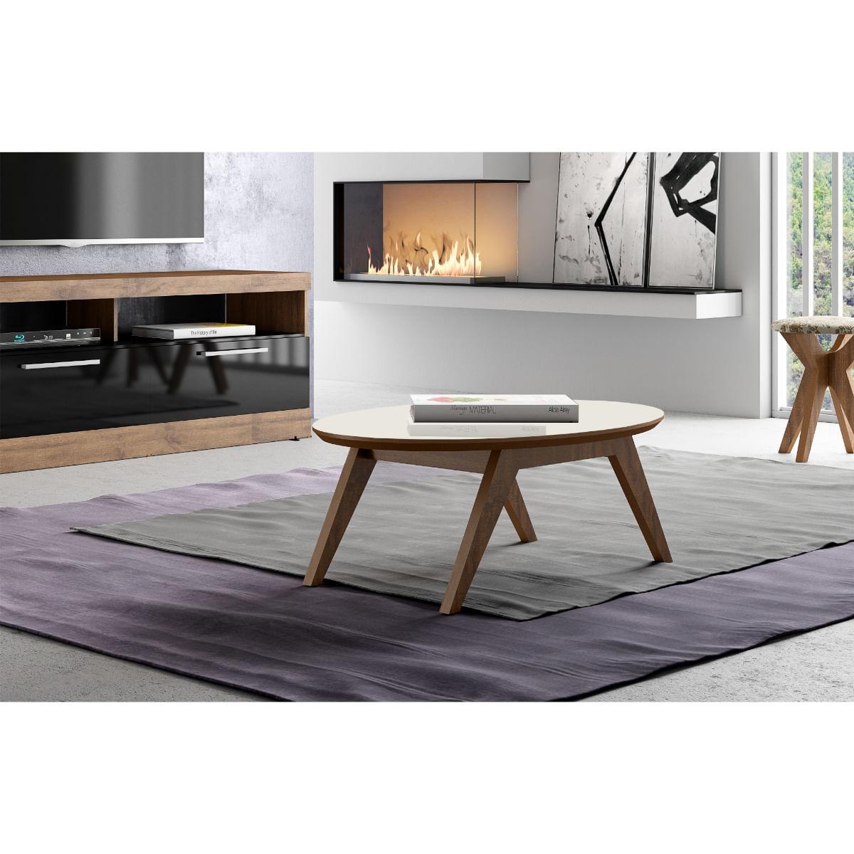 Mesa de Centro Eliptica Siena em MDF TB34 Dalla Costa Nobre/Off White 90 x 60 x 33 cm