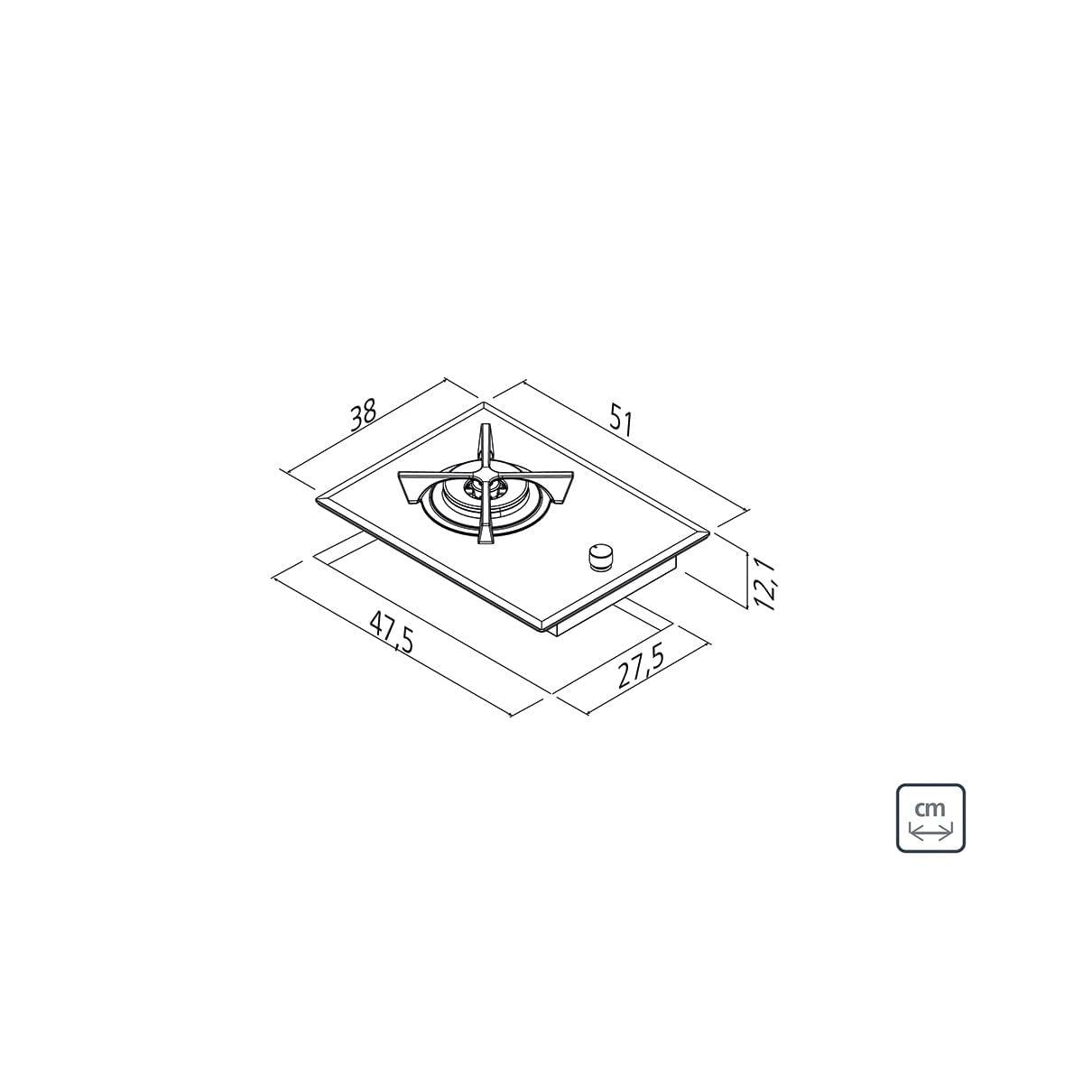 Cooktop a Gás Tramontina Dominó Glass Flat 1GG 38 Safestop em Vidro Temperado Preto e Trempes em Ferro Fundido