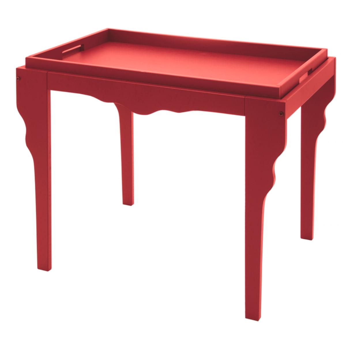 Mesa de Apoio de Madeira Retrô Tramontina 84 x 49 x 71 cm Vermelha com Bandeja