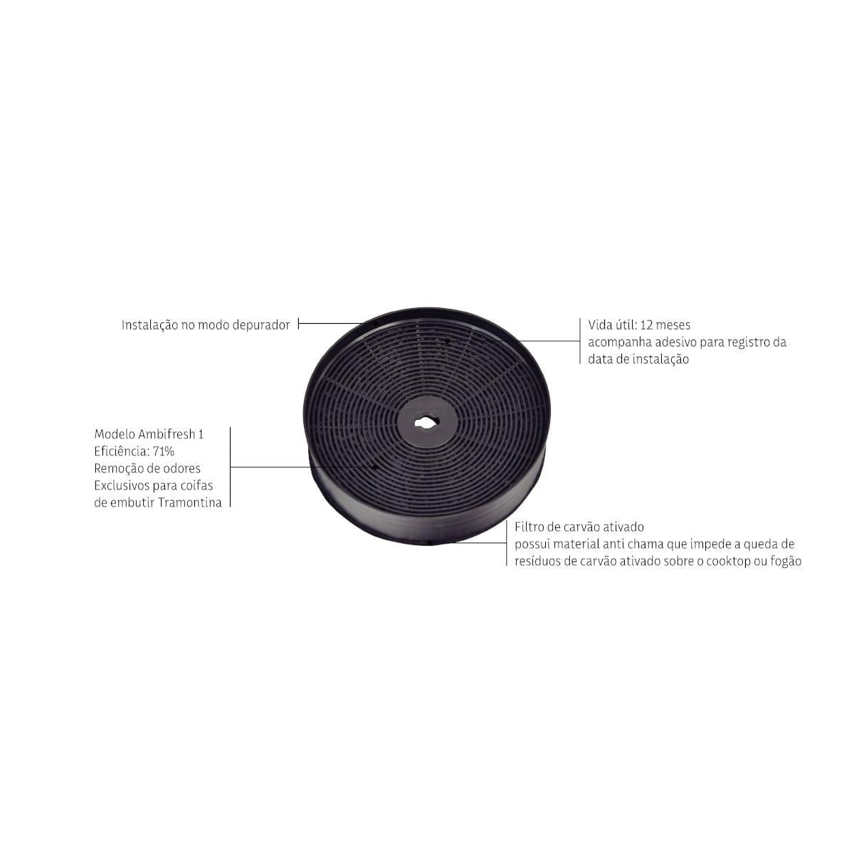Filtro de Carvão Ativado Ambifresh Round 1 para Coifas Tramontina