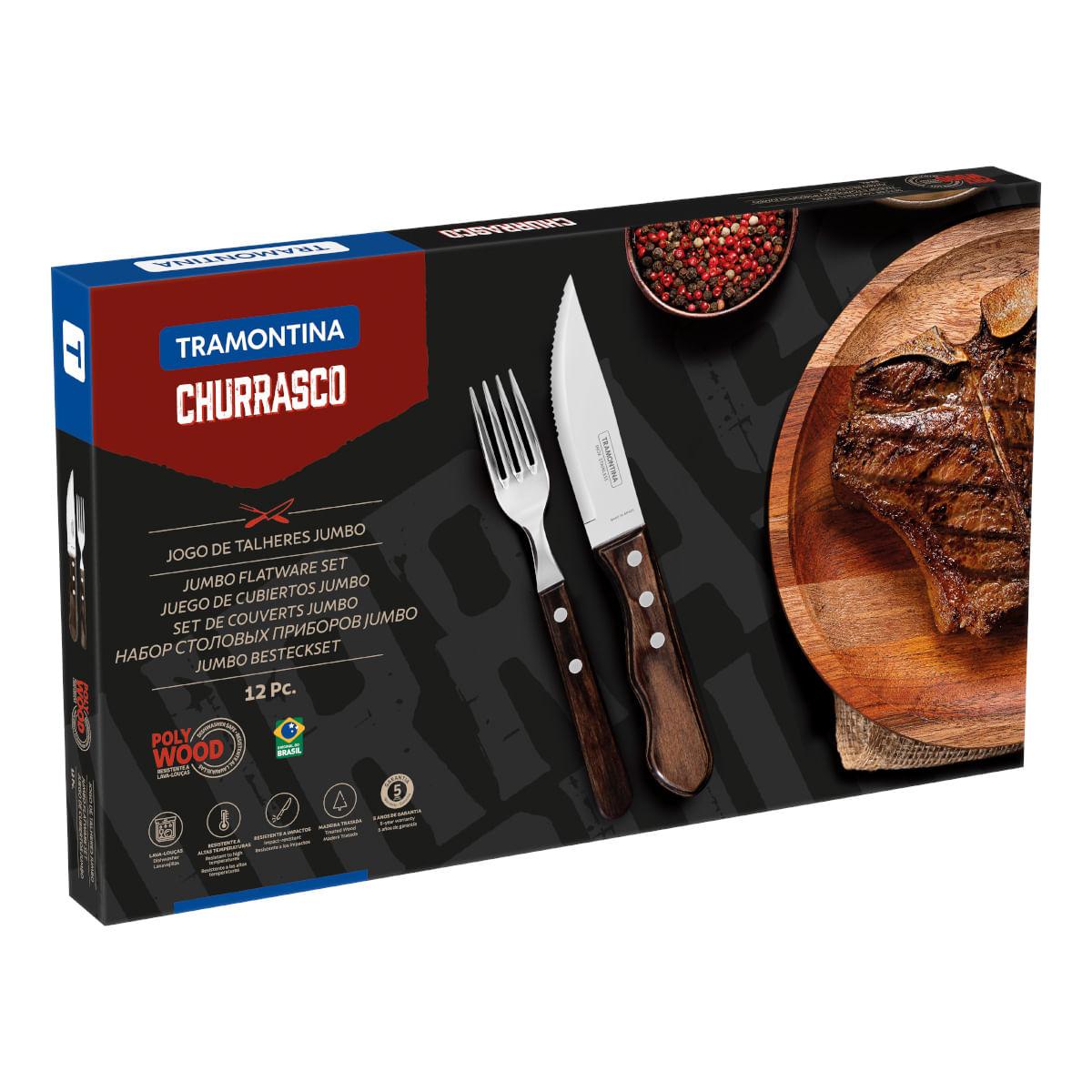 Jogo de Talheres para Churrasco Jumbo Tramontina Castanho Polywood 12 Peças