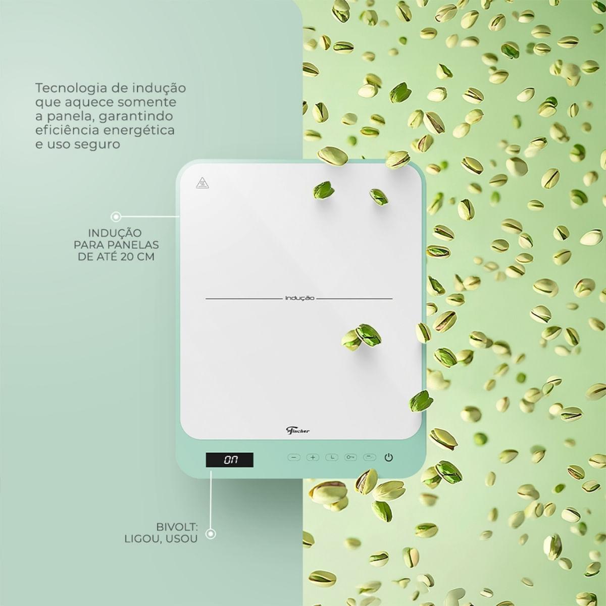 Cooktop de Indução Portátil Fischer 1 Boca Bivolt Touch Screen Branco