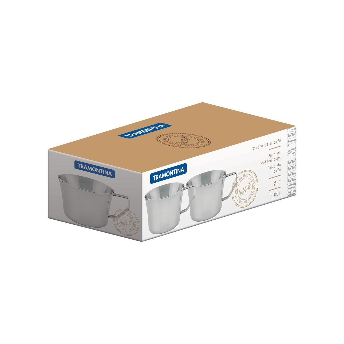 Conjunto de Xícaras para Chá e Café Tramontina em Aço Inox com Acabamento Brilho 2 Peças