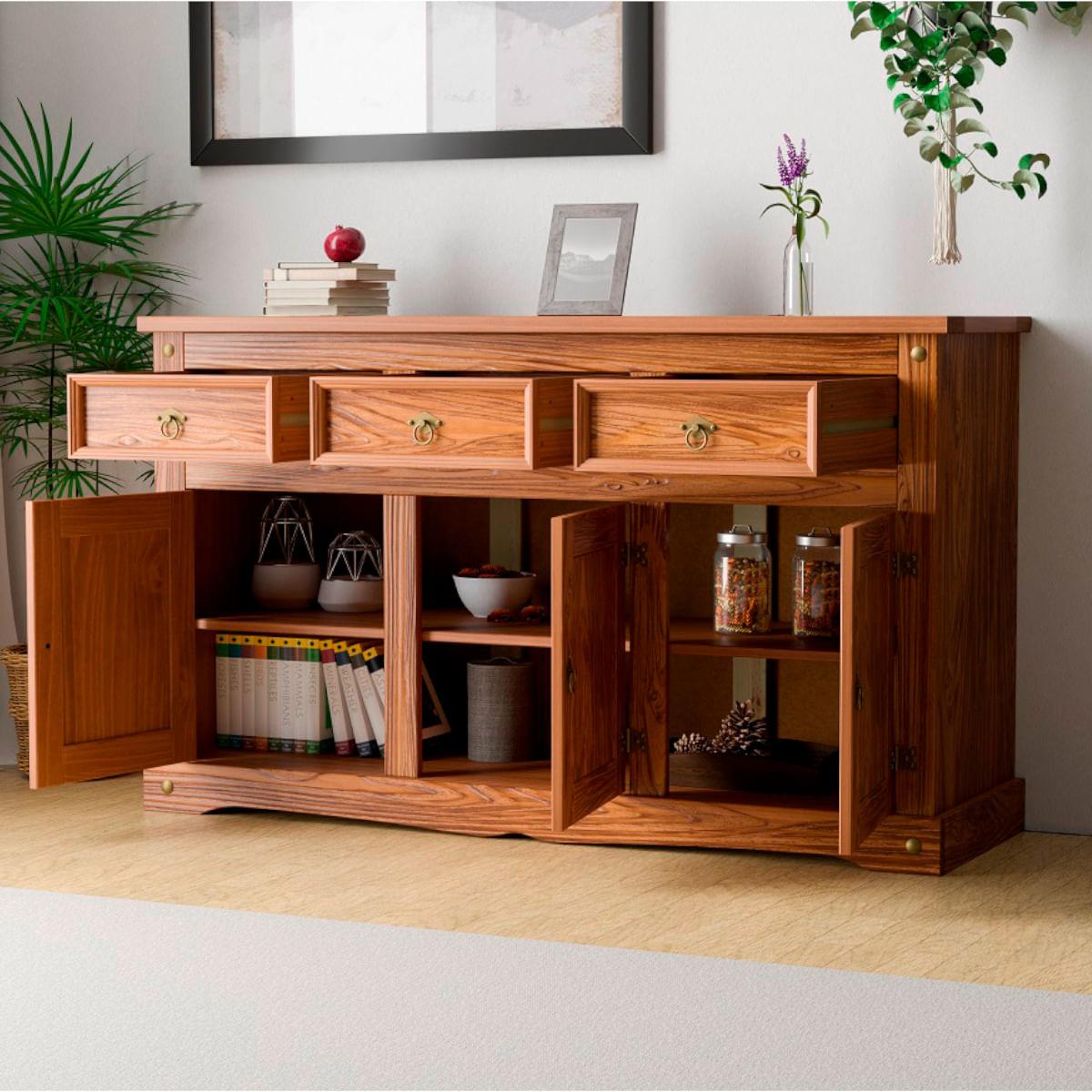 Aparador Buffet em Madeira 3 Portas 3 Gavetas 150 cm Carvalho Rústico Elliottiis