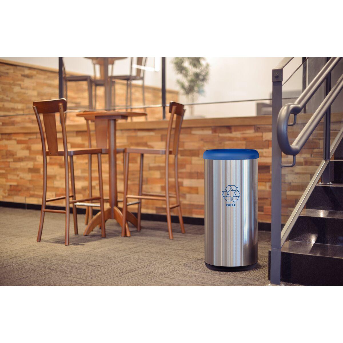 Lixeira Inox Tramontina Piemonte 40 Litros Scotch Brite e Tampa Basculante Azul Outlet