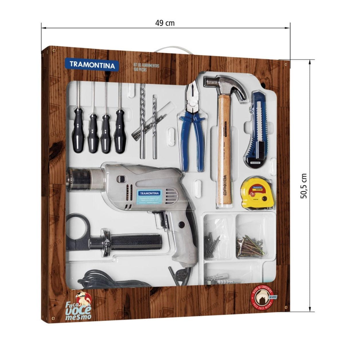 Kit Ferramentas Tramontina 100 Peças com Furadeira 500W 220V
