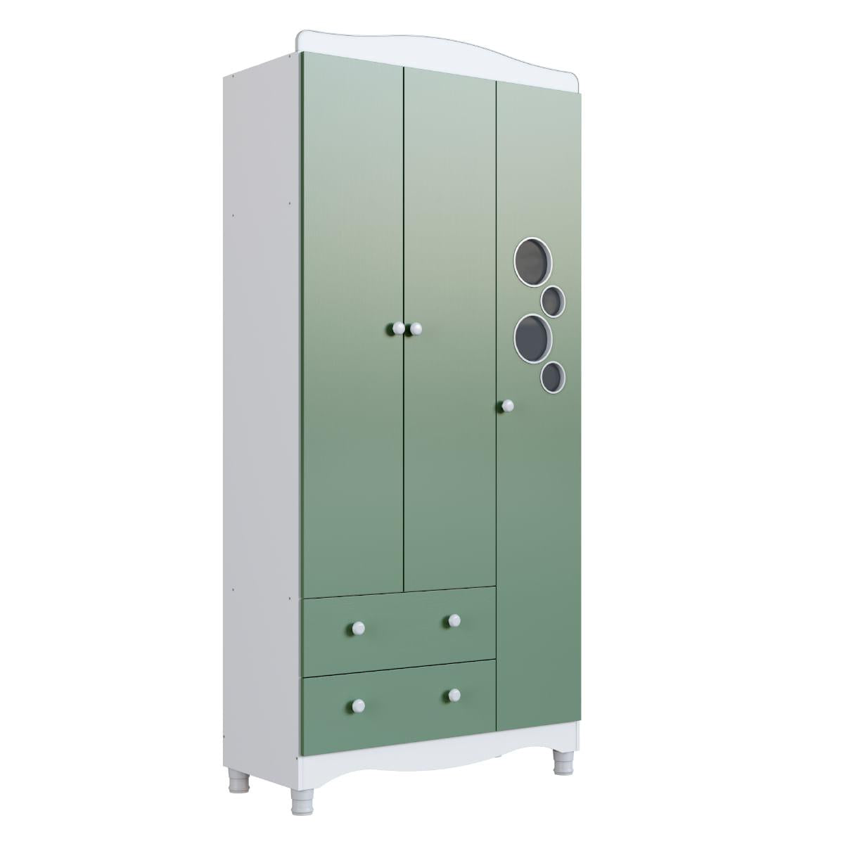 Guarda Roupas Infantil 3 Portas e 2 Gavetas 91x40x198 cm Branco e Verde Completa Móveis