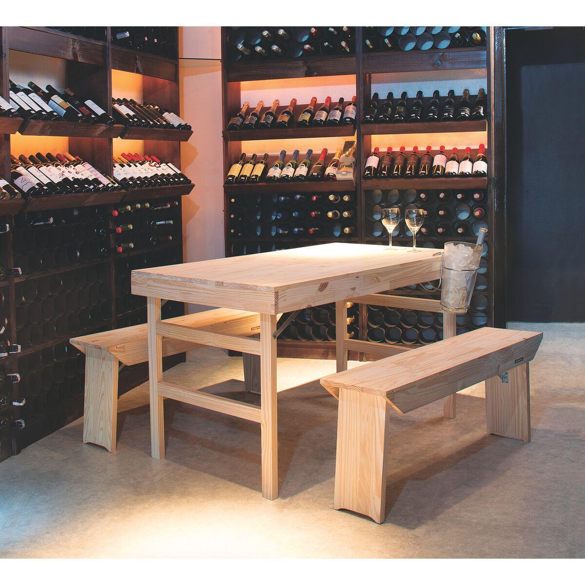 Conjunto Mesa e Bancos Tramontina Dobráveis Naturalle em Madeira Pinus Natural 130 cm