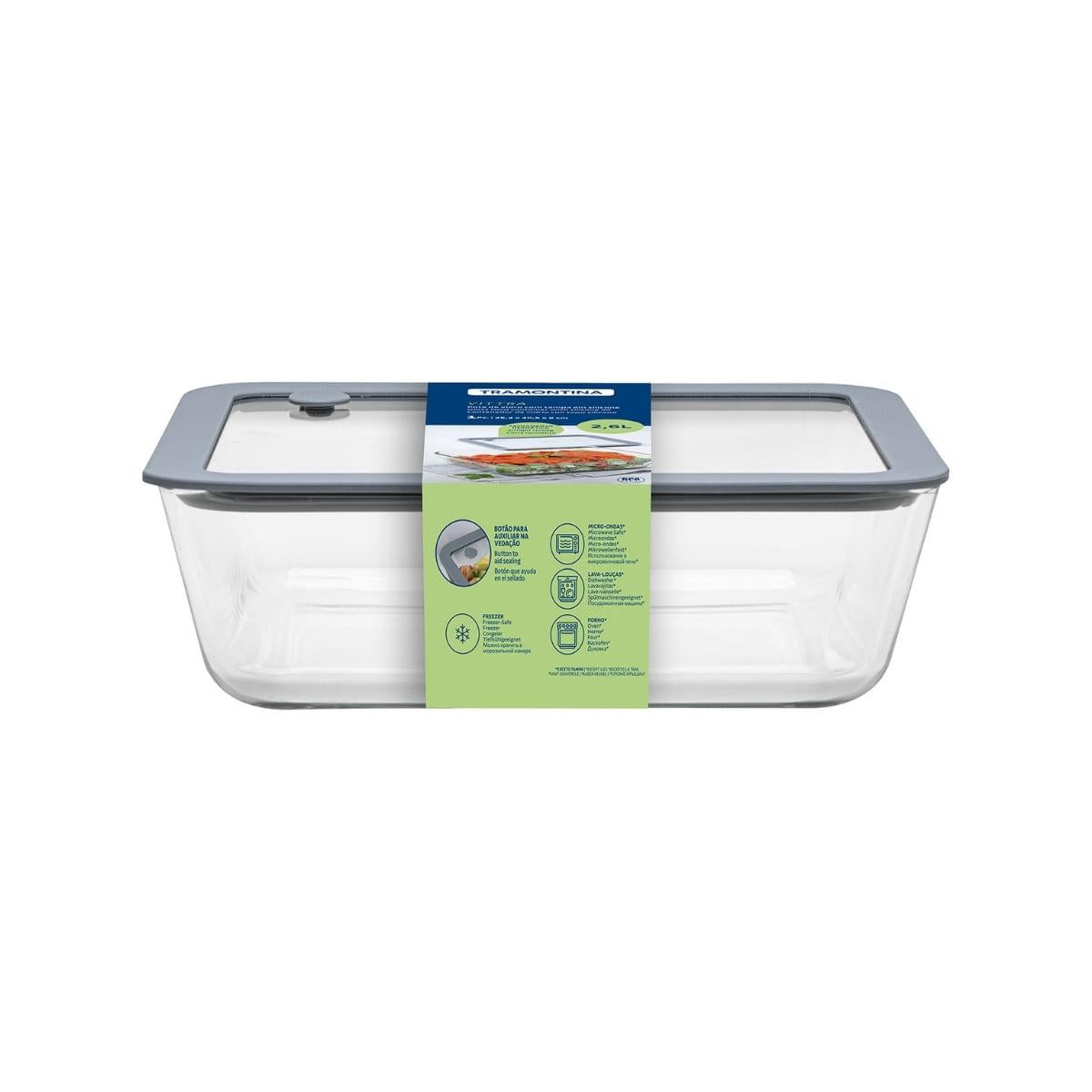 Pote de Vidro Tramontina Vittra Retangular com Tampa Hermética de Silicone 2,6 L