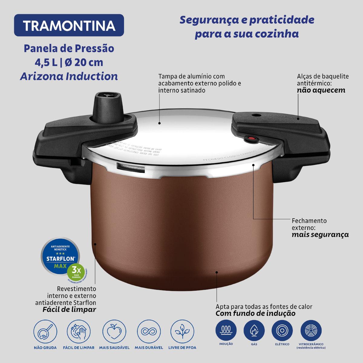Panela de Pressão Tramontina Arizona Indução Alumínio 20 cm 4,5 L Mocaccino