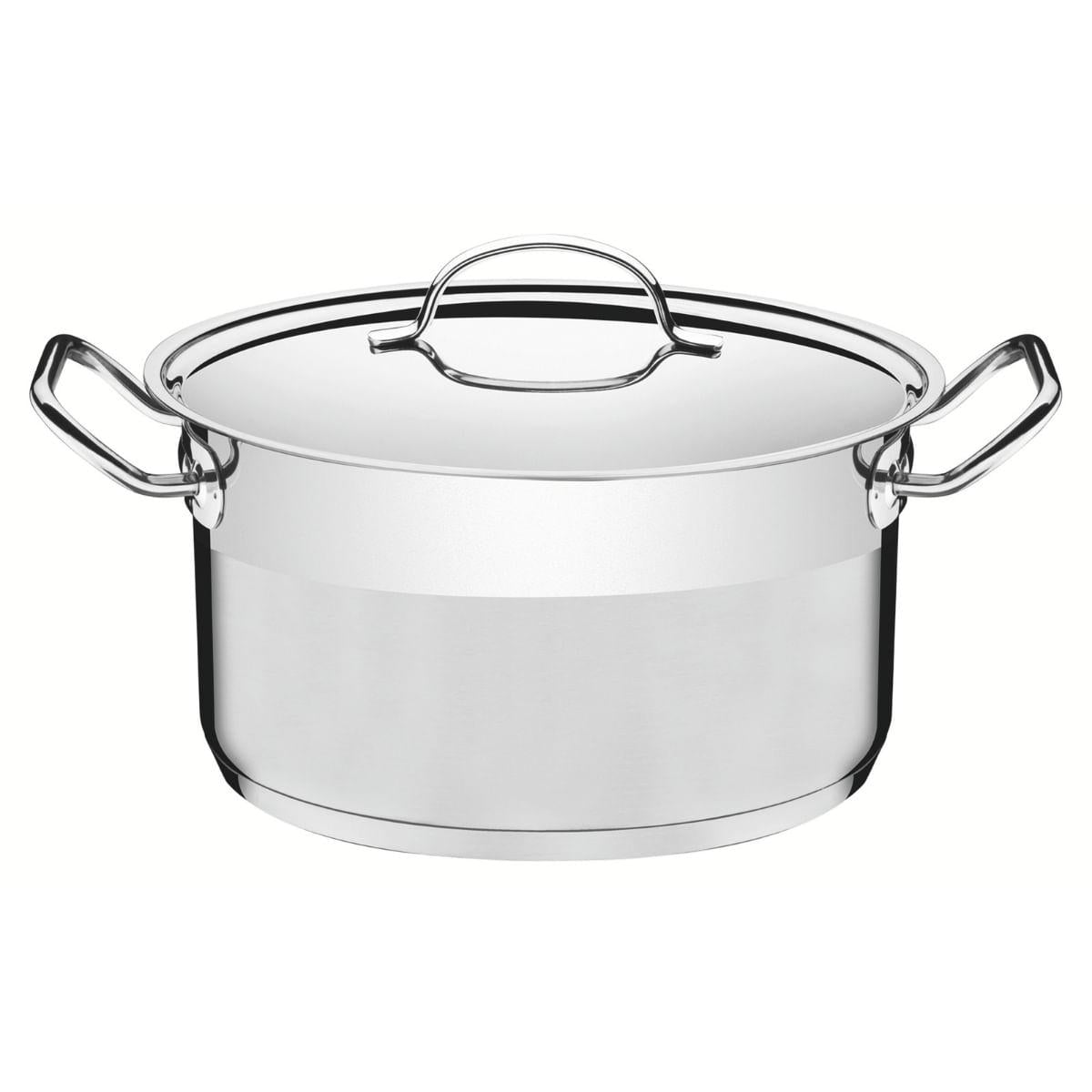 Caçarola Funda Tramontina Professional Aço Inox 8,4L com Tampa Plana e Fundo Triplo 28cm