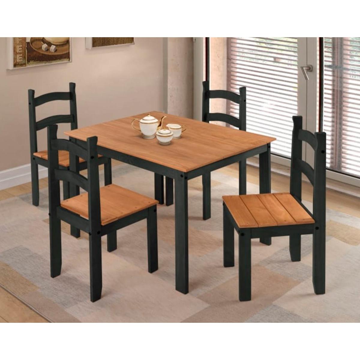 Conjunto Sala de Jantar Mesa 100x74cm com 4 Cadeiras Madeira Amêndoa Preto Marin