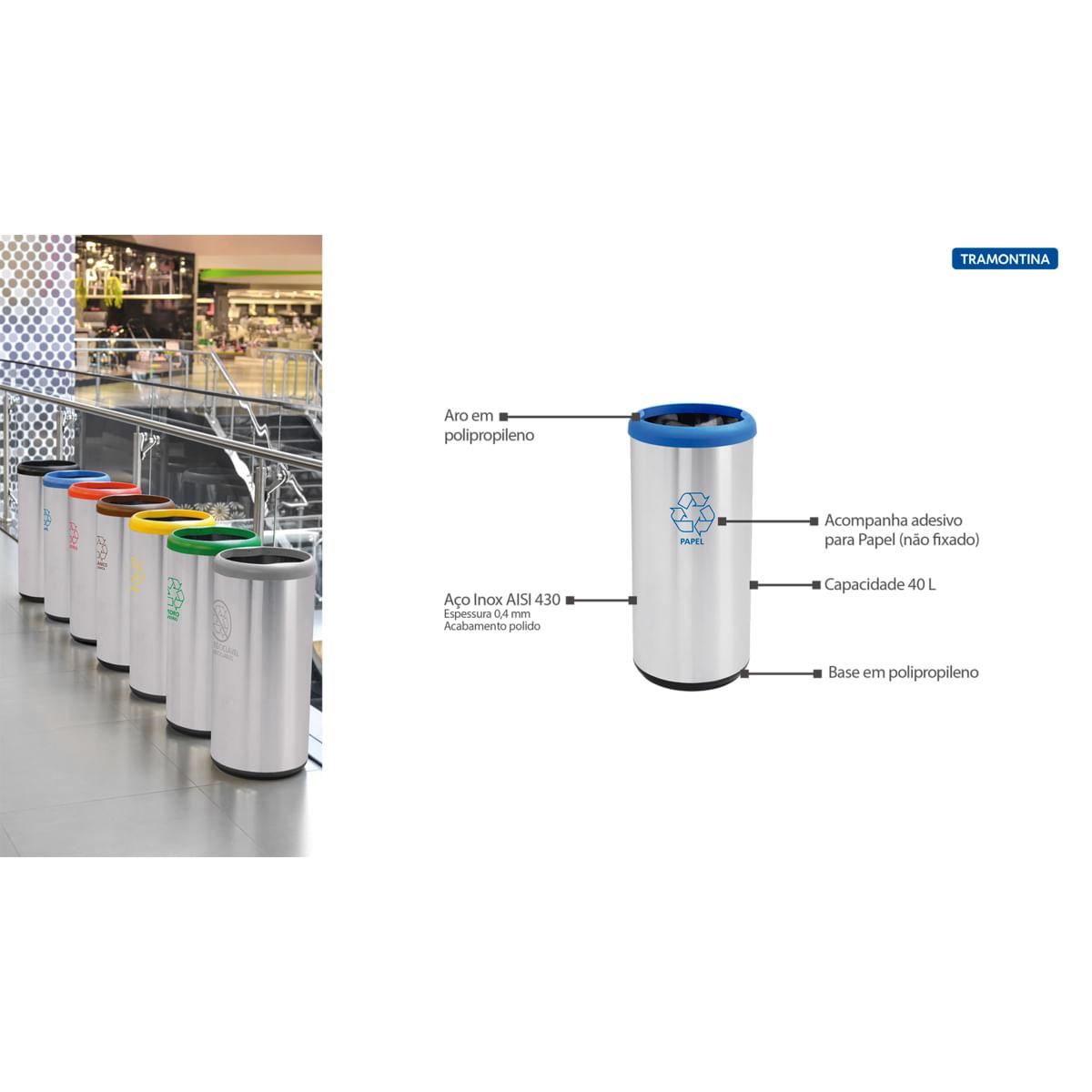 Lixeira Inox Tramontina 40 Litros Cápsula Selecta Plus Azul