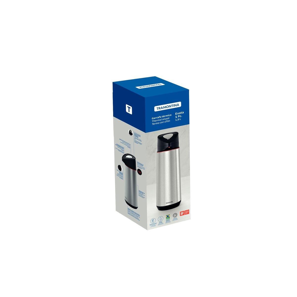 Garrafa Térmica Tramontina Exata em Aço Inox com Ampola de Vidro 1,8 Litros