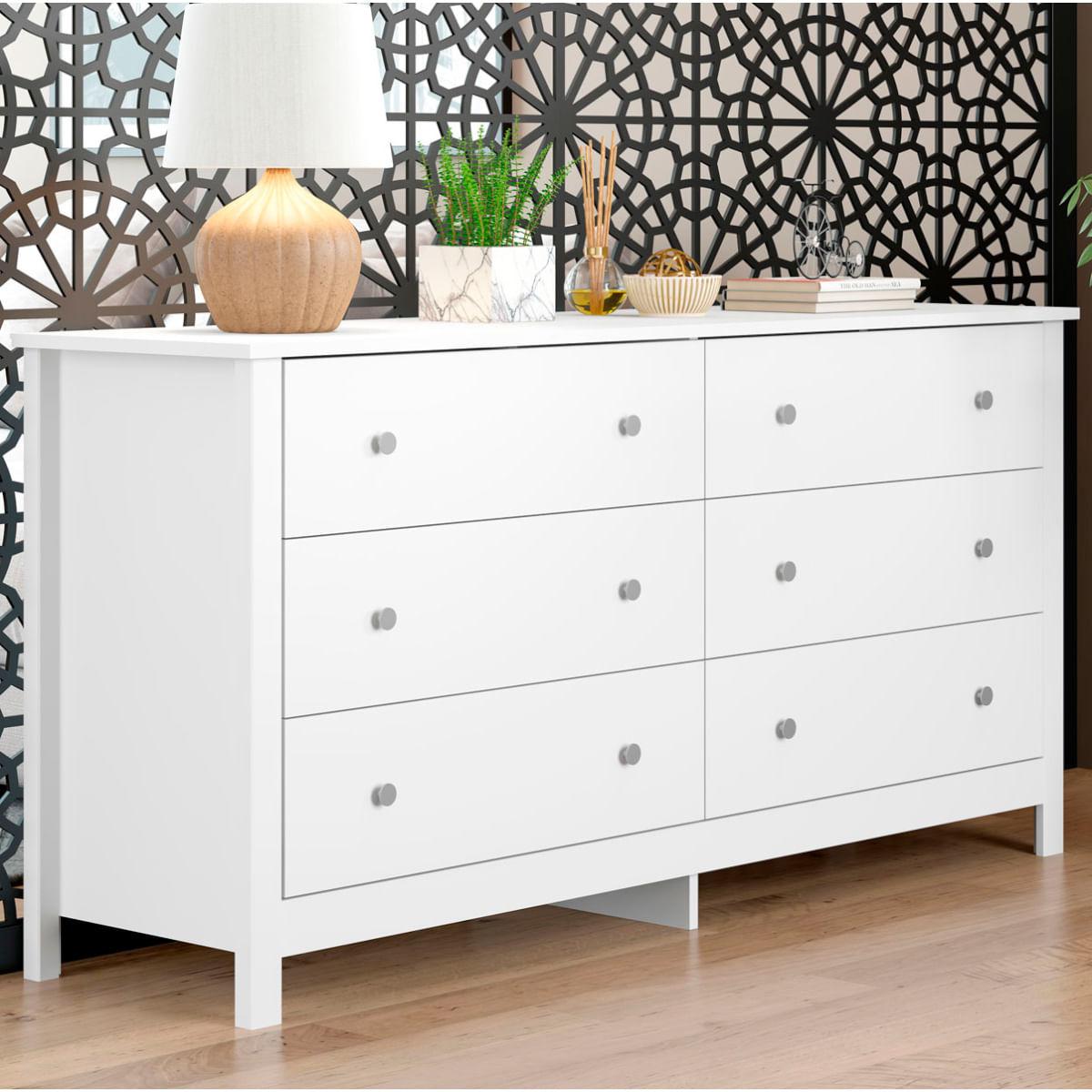 Cômoda 6 Gavetas Branca em MDF 145x40x72 cm Ditália