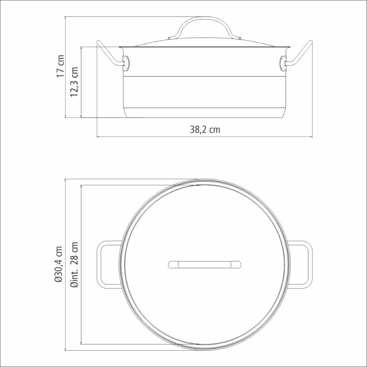 Caçarola Rasa Tramontina Professional Aço Inox 7,1L com Tampa Plana e Fundo Triplo 28cm