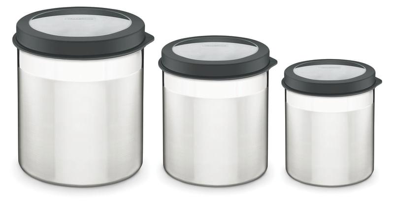 Jogo de Potes Inox com Tampa Plástica Preta 3 Peças Tramontina 64220623