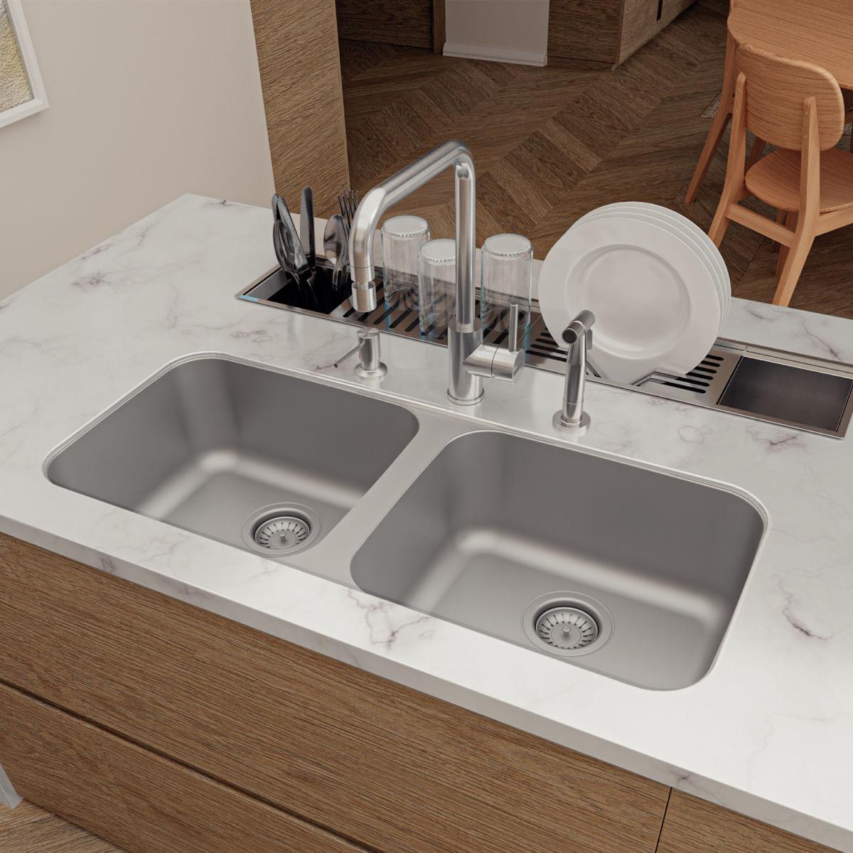Cuba de Embutir Tramontina Dora Duo 2C 40 BL em Aço Inox Acetinado 89x39 cm Outlet 94900283