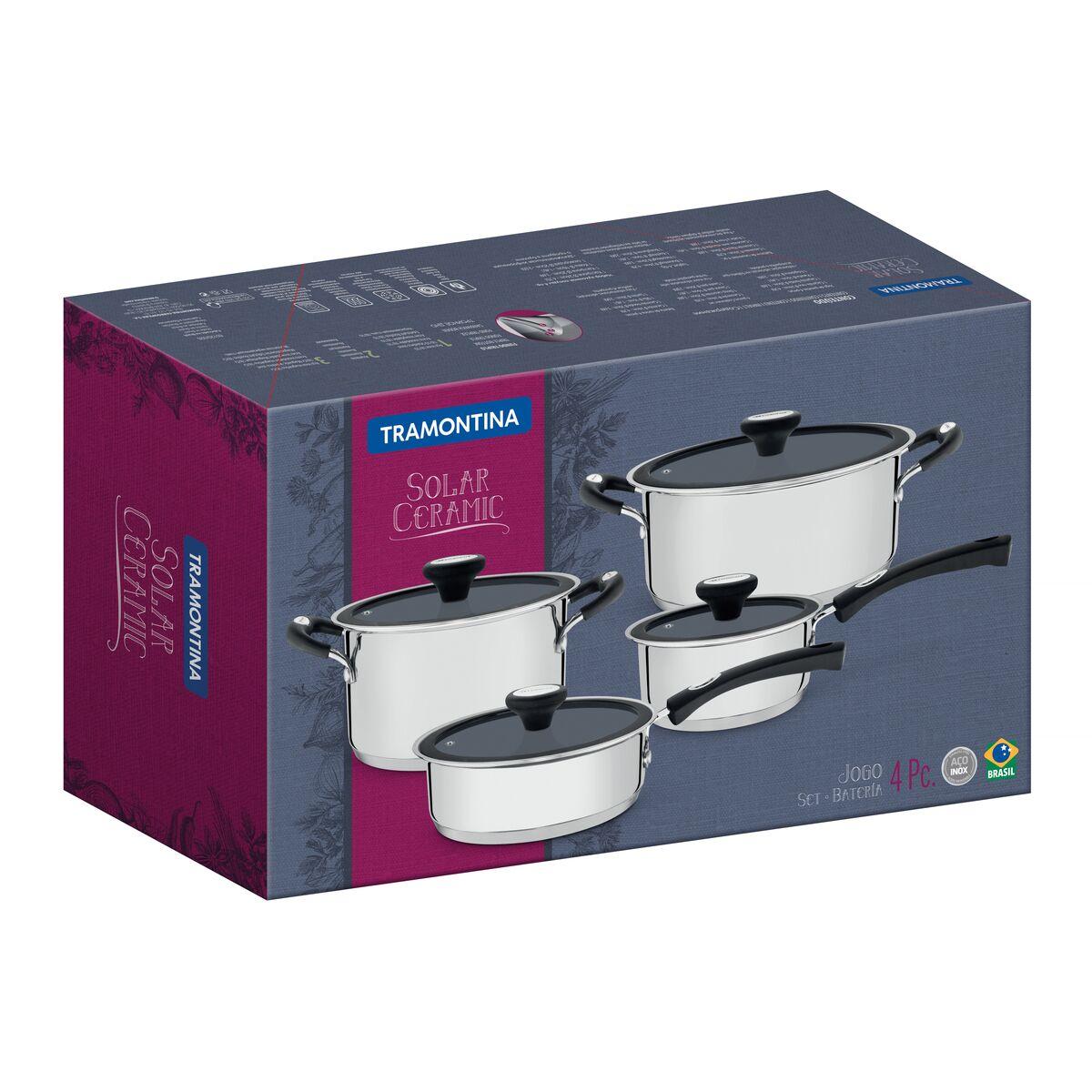 Jogo de Panelas Tramontina Solar Ceramic em Aço Inox com Revestimento Interno Cerâmico Grafite 4 Peças
