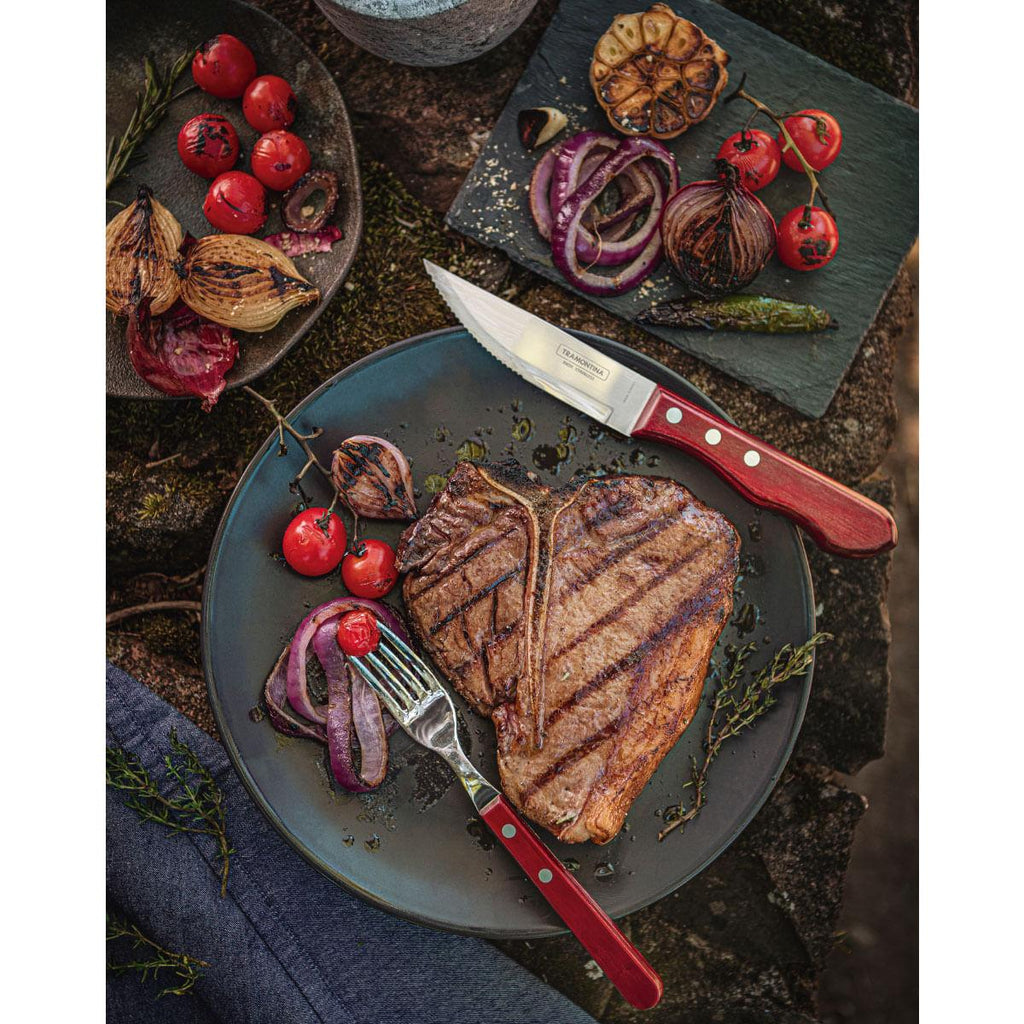 Jogo de Talheres para Churrasco Jumbo Tramontina Vermelho Polywood 12 Peças