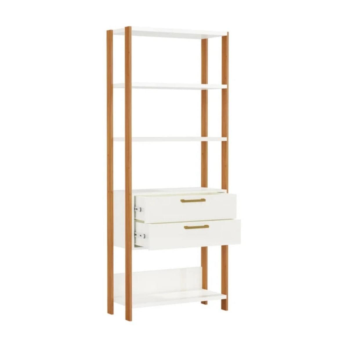 Estante 5 Prateleiras 2 Gavetas Off White Freijó 73x32x185 cm Dalla Costa