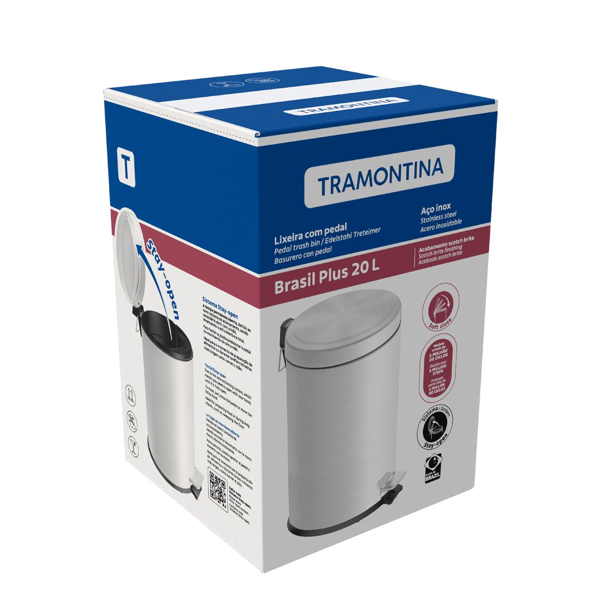 Lixeira Inox com Pedal 20 L Brasil Plus Tampa com Amortecedor Tramontina