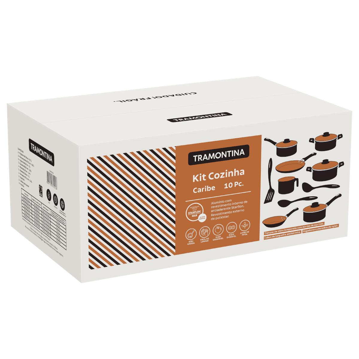 Kit Cozinha Tramontina Caribe 10 Peças em Alumínio Antiaderente Starflon Max Poliéster Preto