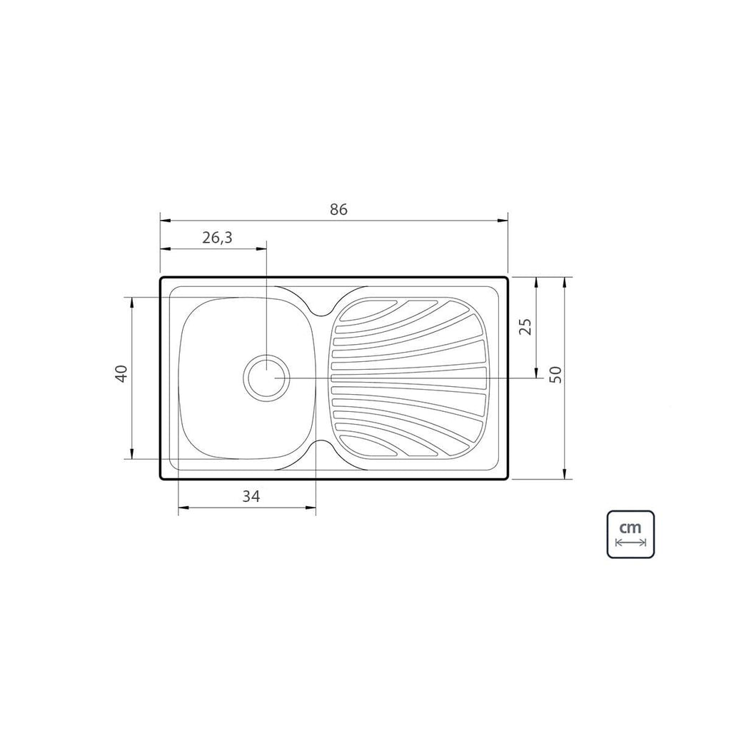 Cuba de Sobrepor Tramontina Alpha 34 R em Aço Inox Pré Polido 86 x 50 cm Perfecta com Válvula