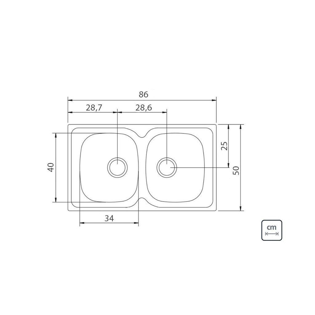 Cuba de Sobrepor Tramontina Sigma 2 Cubas em Aço Inox Pré-polido 86 x 50 cm com Válvula