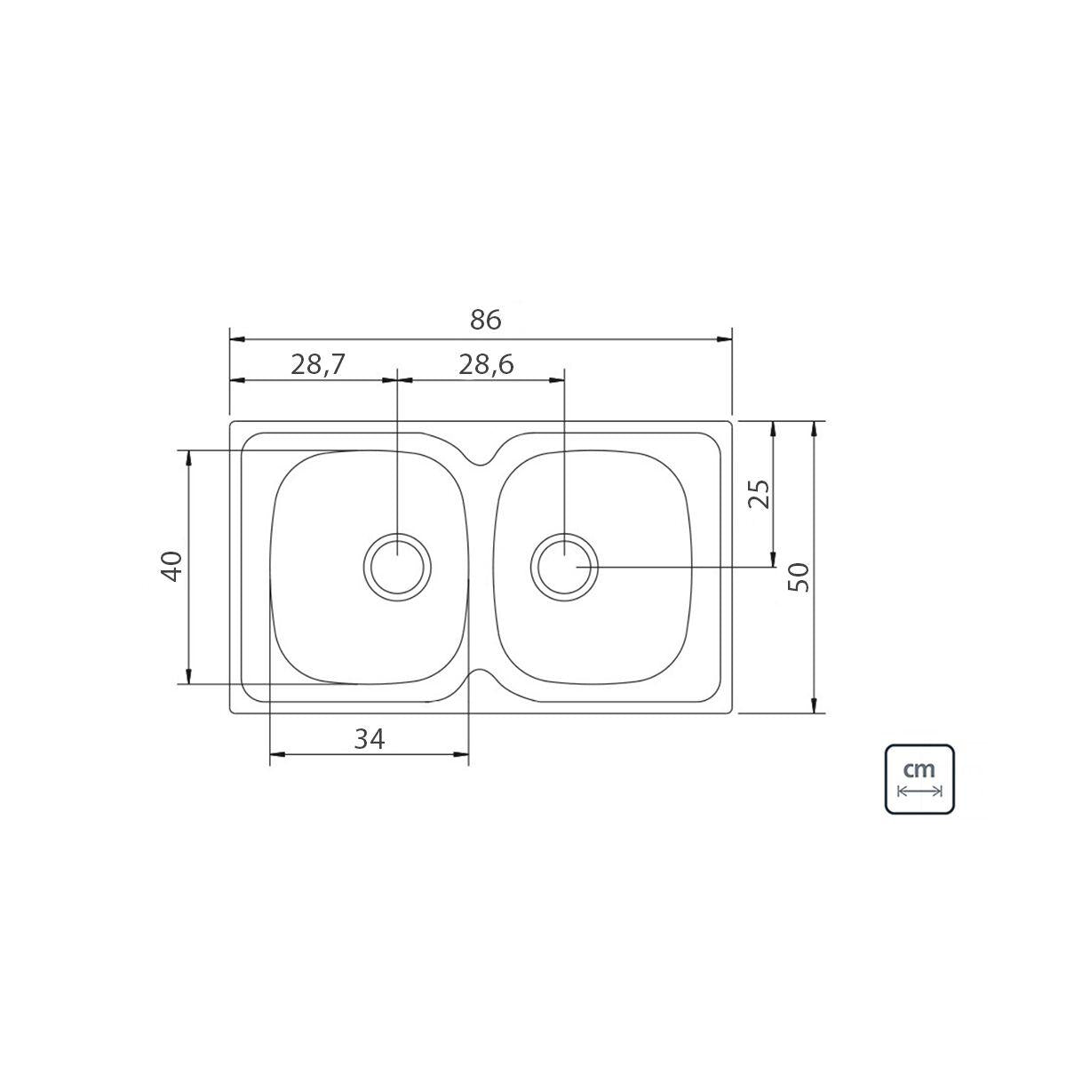Cuba de Sobrepor Tramontina Sigma 2 Cubas em Aço Inox Pré-polido 86 x 50 cm com Válvula