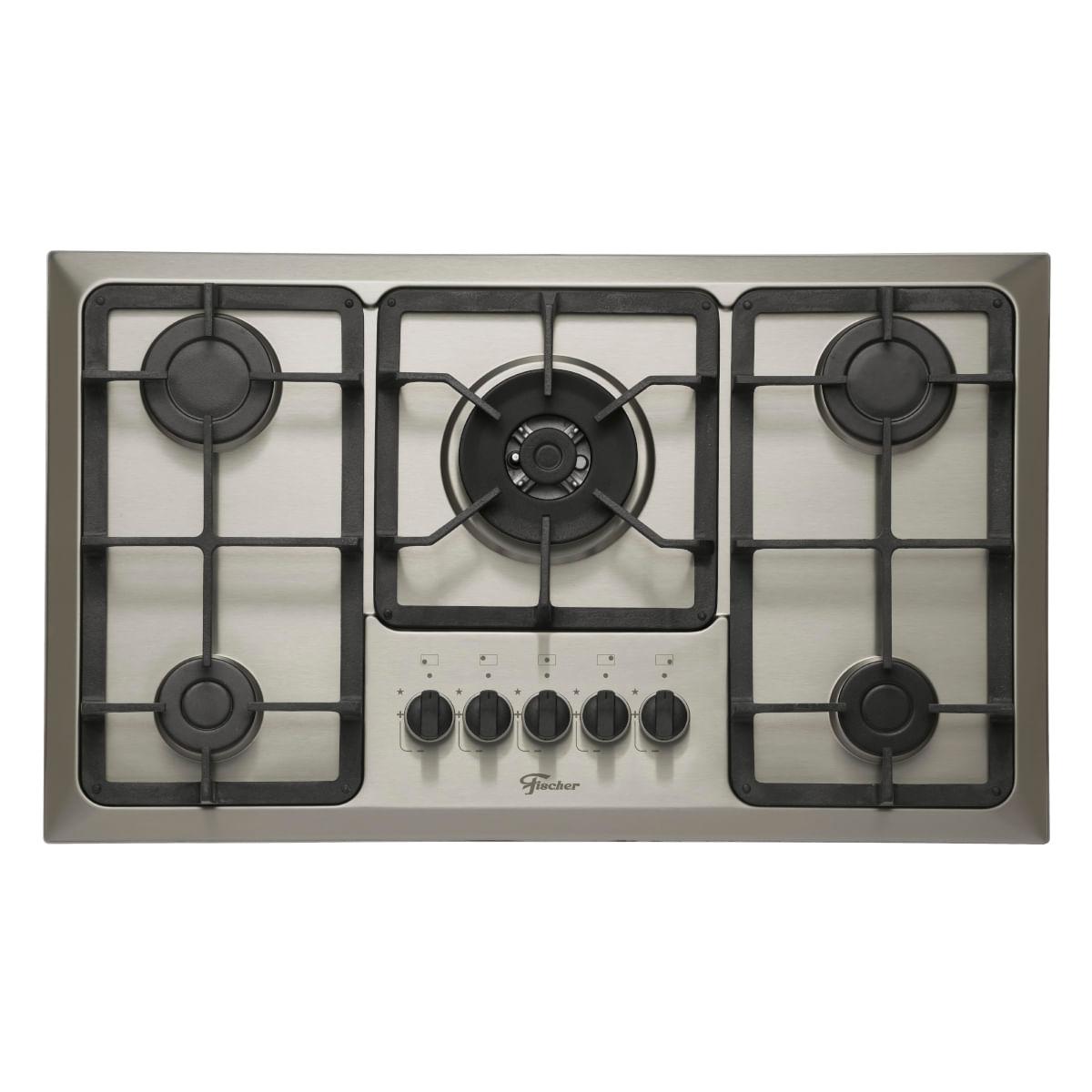 Fogão Cooktop Fischer 5Q TC Infinity Gás Mesa Inox Trempes em Ferro Fundido