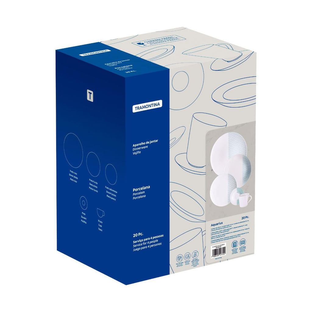 Aparelho de Jantar Tramontina Aquarius em Porcelana Decorada 20 Peças