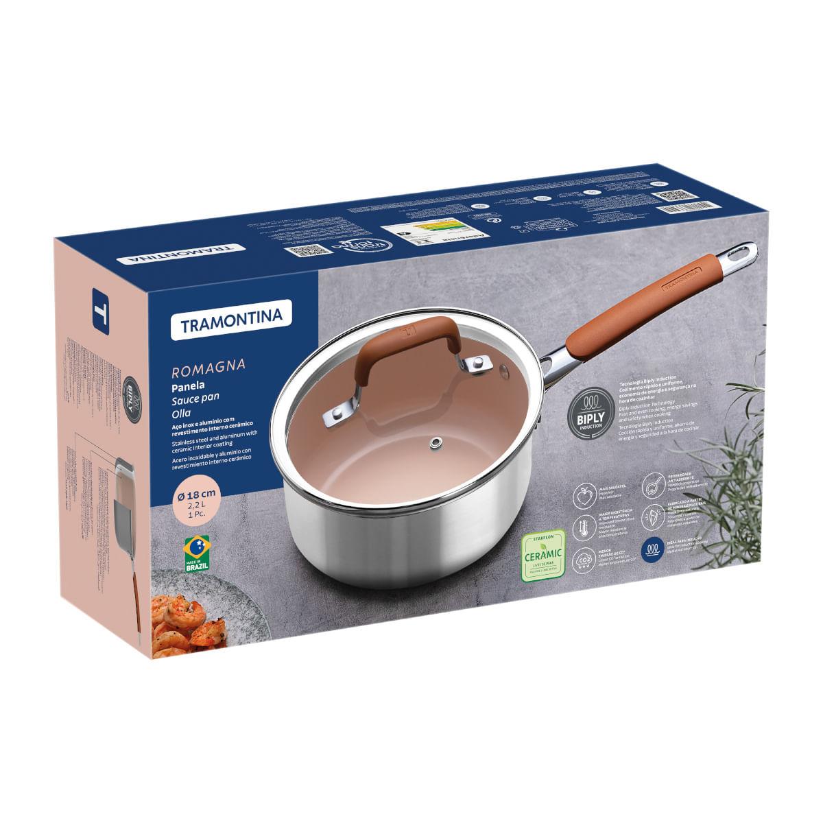 Panela Tramontina Romagna Aço Inox Cerâmico Marfim 18 cm 2,25 L