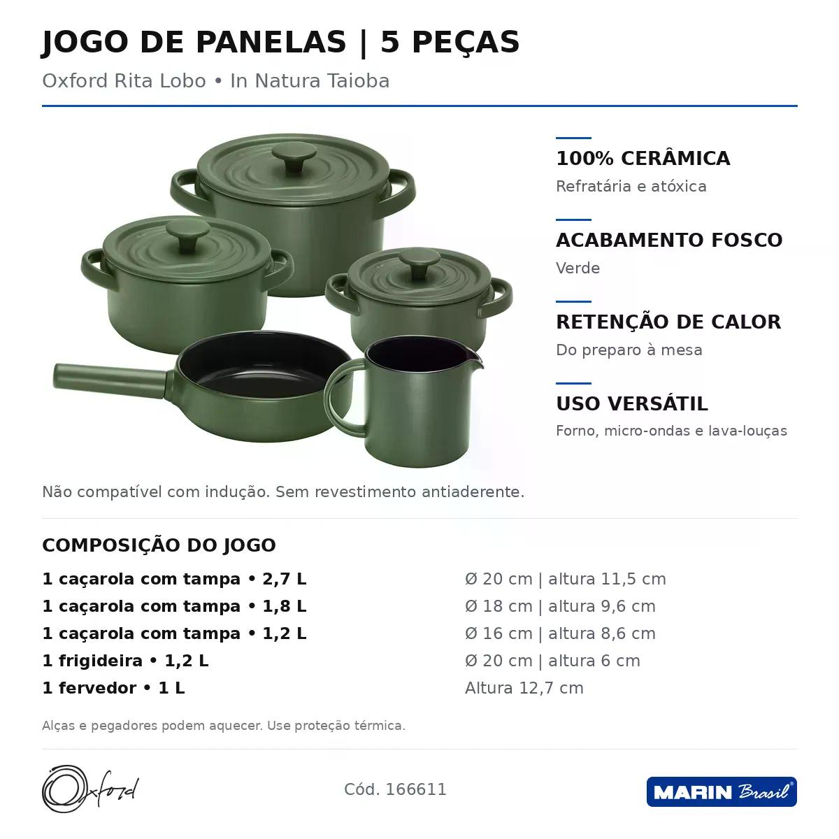 Jogo de Panelas Oxford In Natura em Ceramica 5 peças Taioba Green