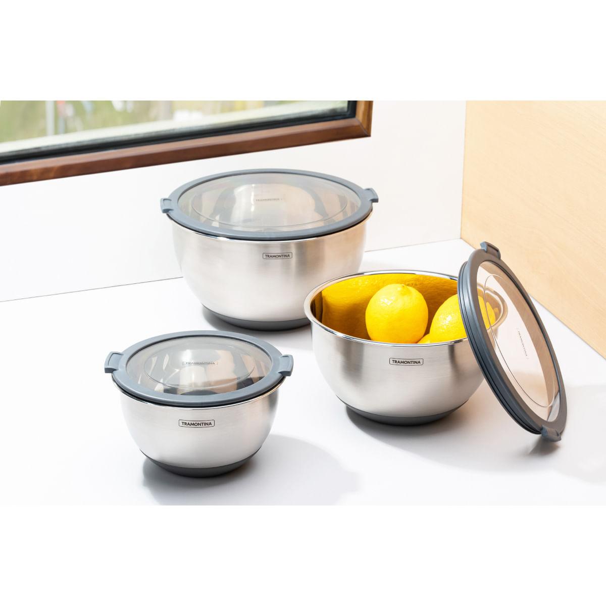 Bowl Tramontina Cucina em Aço Inox com Tampa Plástica 22 cm 3 Litros