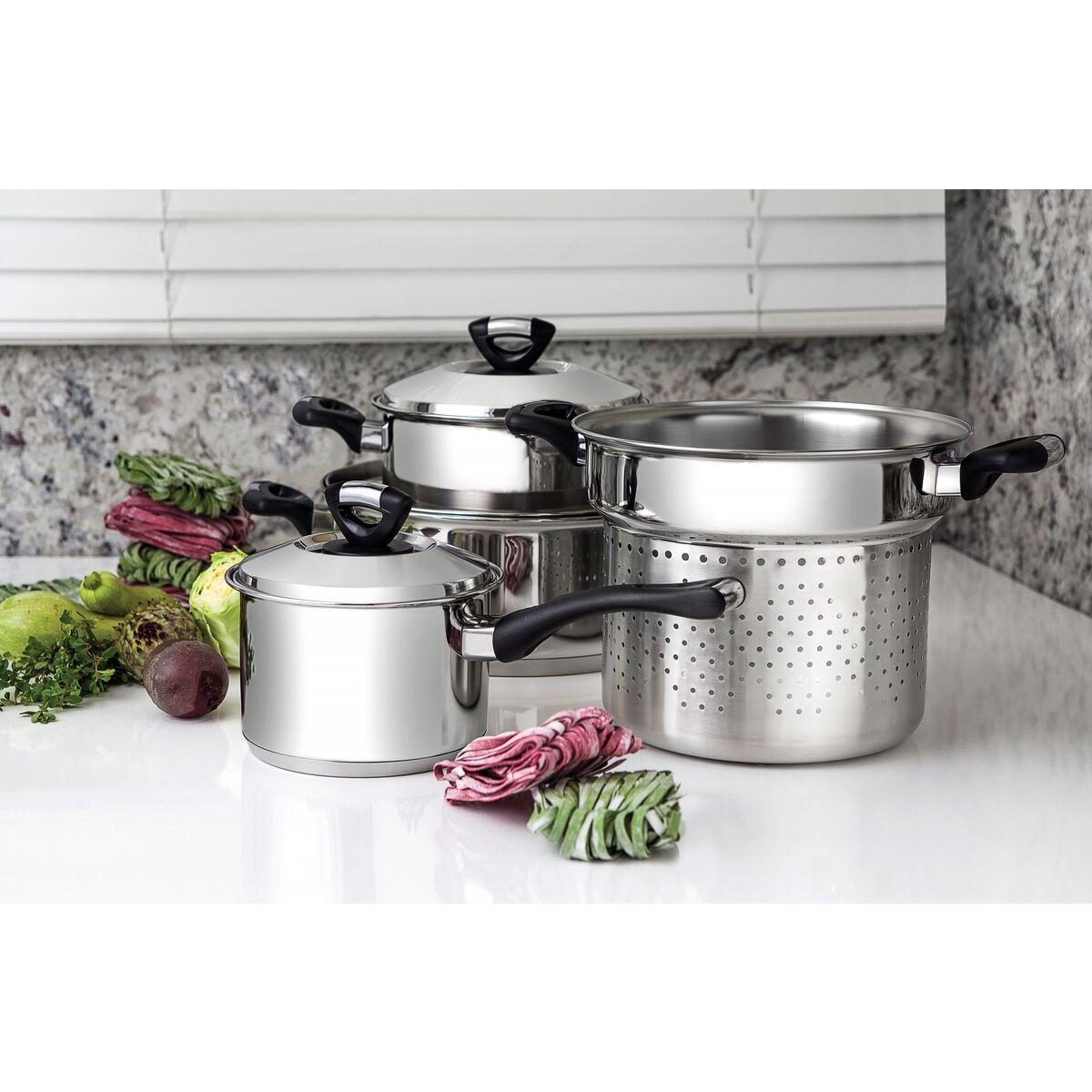 Jogo Cozi-Pasta Tramontina Solar Baquelite Aço Inox Fundo Triplo 2 Peças 20 cm