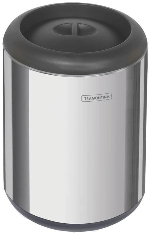 Lixeira Cápsula Inox Com Tampa Preta 10 Litros Tramontina 94540008