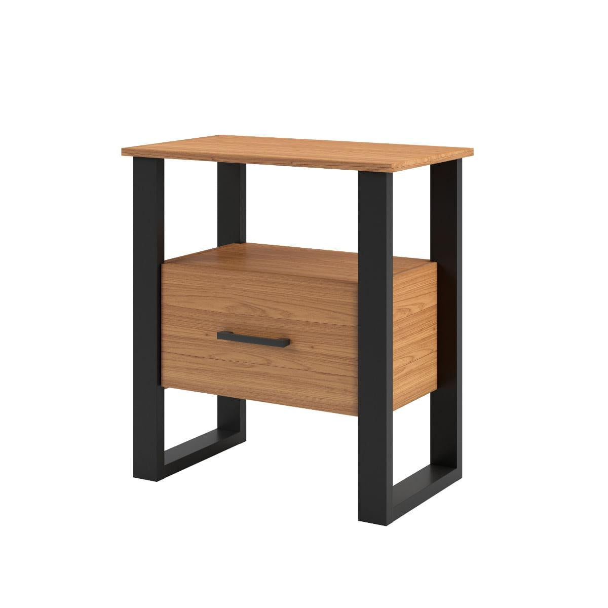Mesa de Cabeceira em MDF 60 cm com 1 Gaveta F37 Freijó/Preto Fosco Dalla Costa