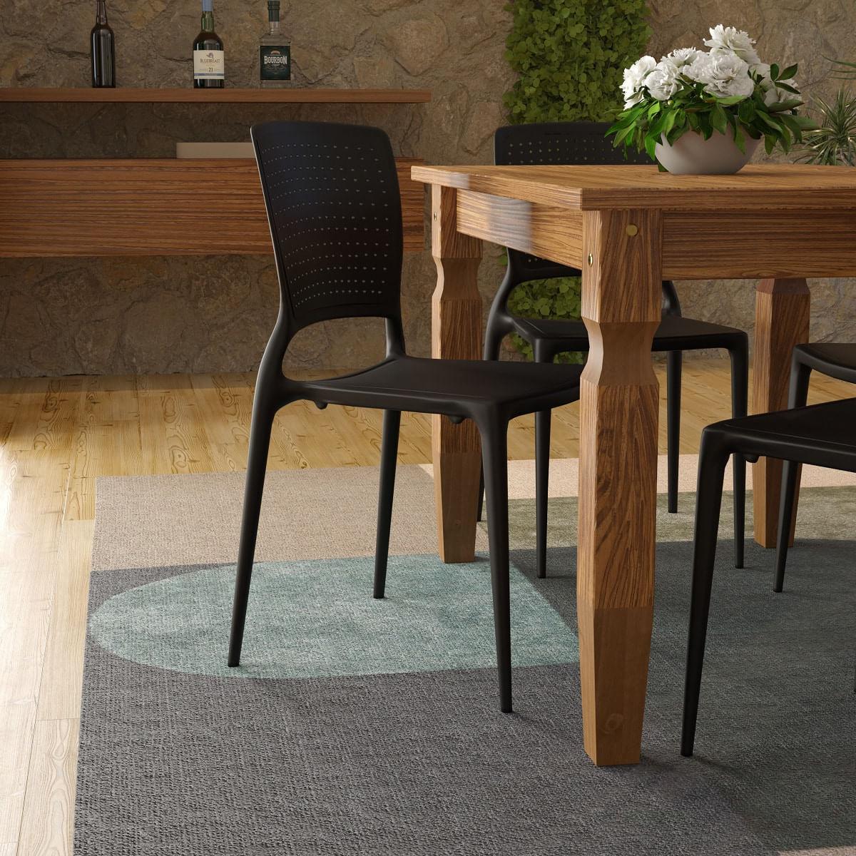 Conjunto Mesa Madeira Maciça Marin Brasil 4 Cadeiras Safira Preta Tramontina