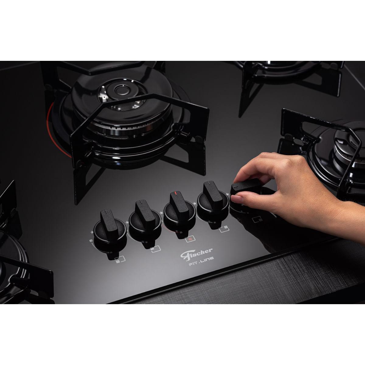 Fogão Cooktop Fischer 5Q Tripla Chama Fit Line Gás Mesa Vidro