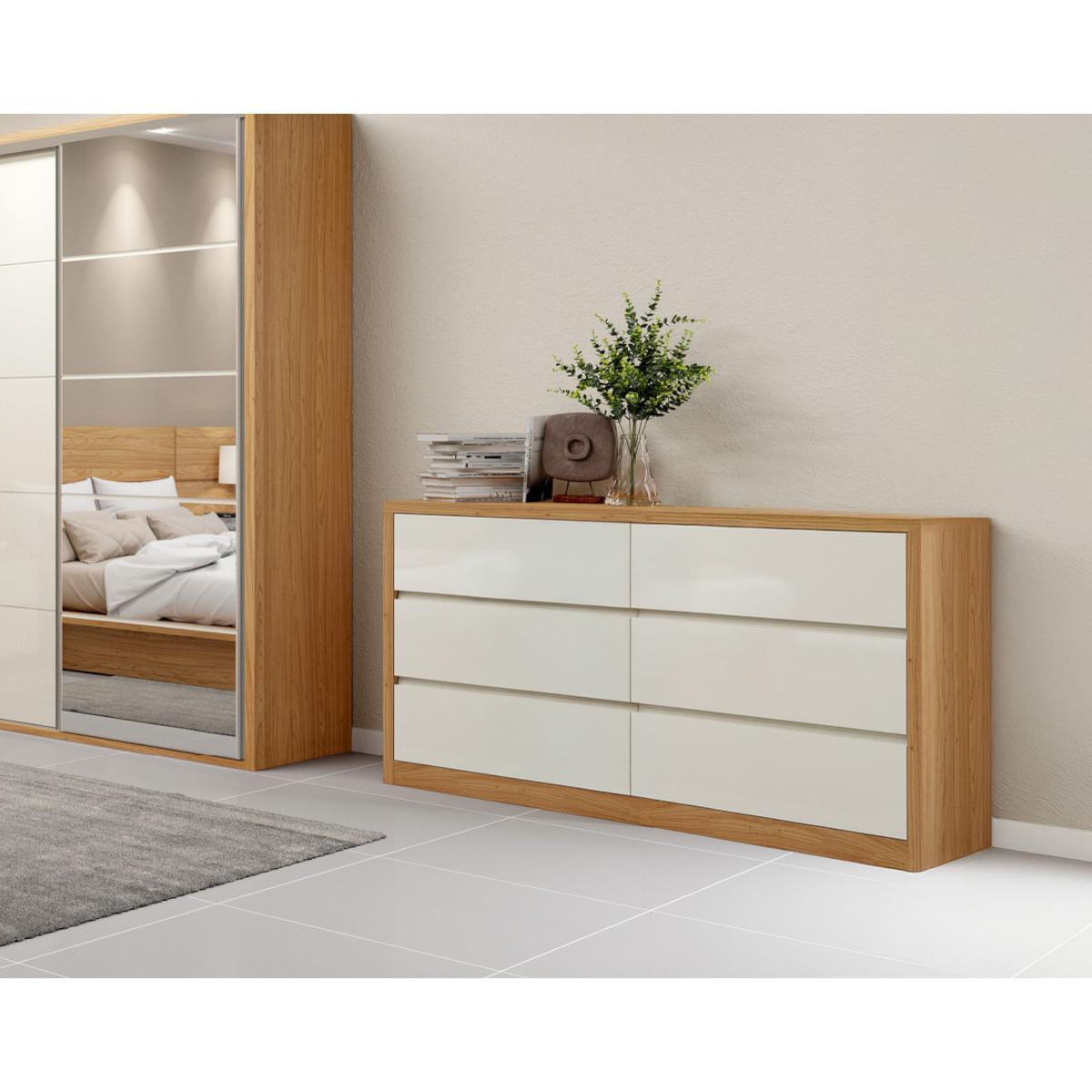 Cômoda 6 Gavetas em MDF Freijó Off White 180x47x95 cm Dalla Costa
