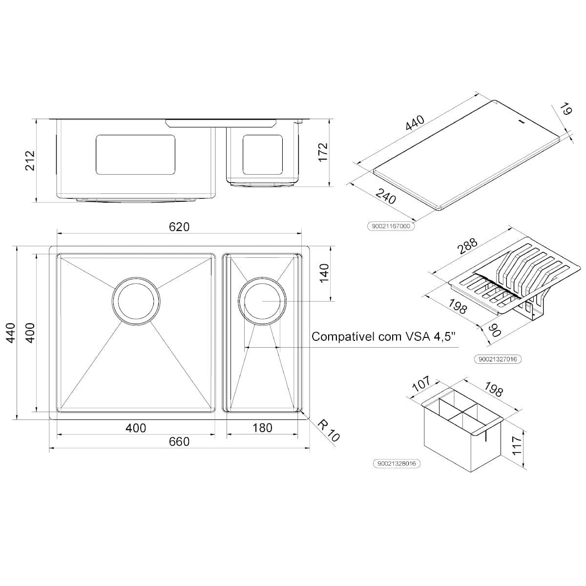 Cuba com Canal Equipado Docol Bistrô 66x44 cm em Aço Inox Escovado