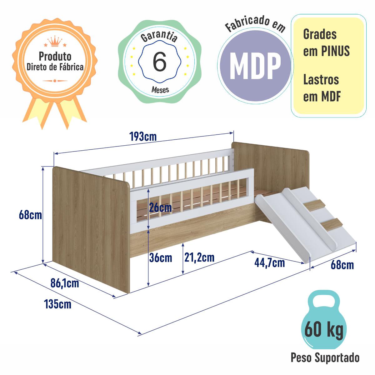 Cama Infantil Montessoriana Solteiro Aveiro Branco Completa Móveis