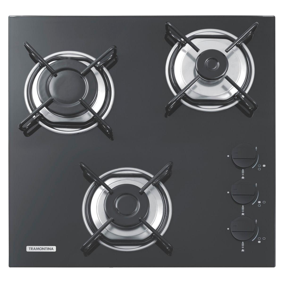 Cooktop a Gás Tramontina 3 Queimadores Brasil em Vidro Temperado Preto