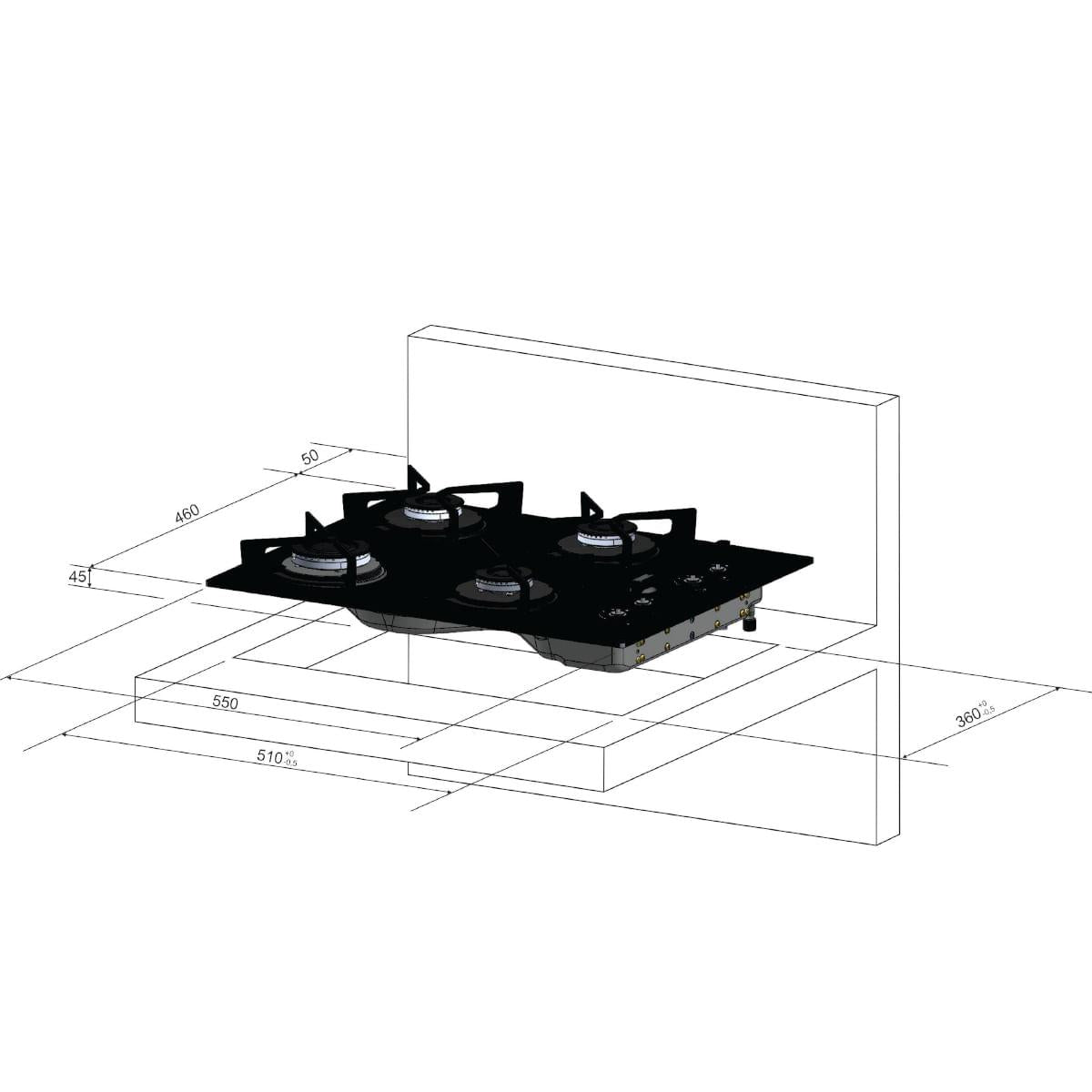 Fogão Cooktop Fischer 4Q Fit Line Gás Mesa Vidro