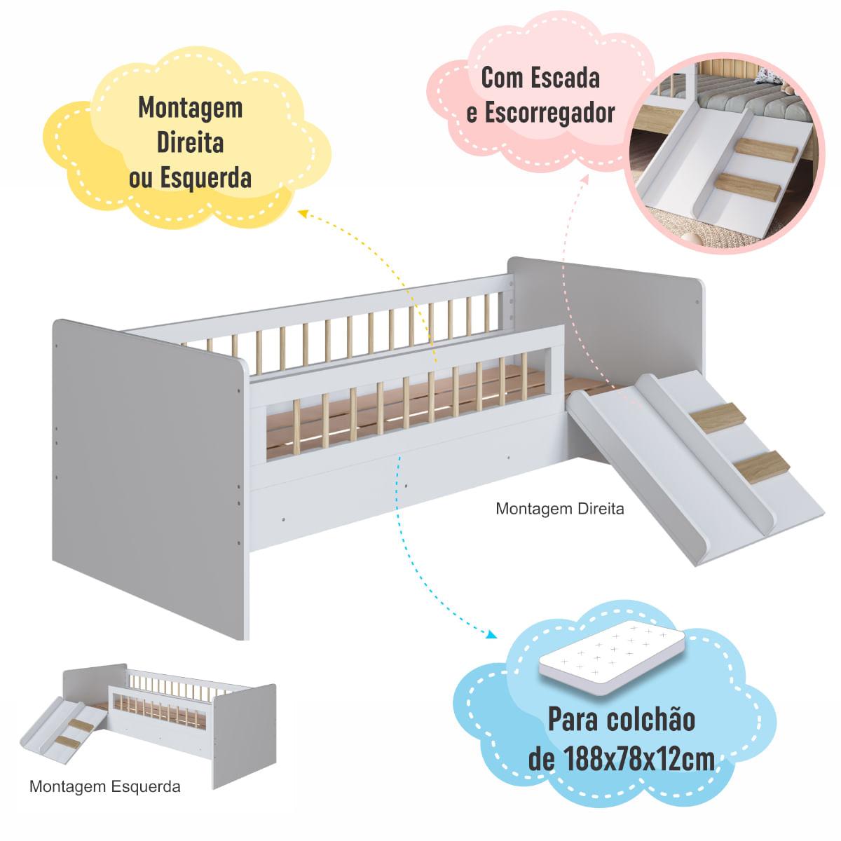 Cama Infantil Montessoriana Solteiro Branco Completa Móveis