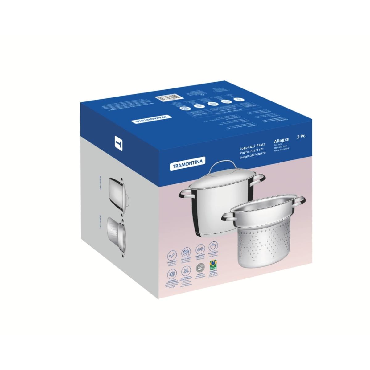 Jogo Cozi-Pasta Tramontina Allegra em Aço Inox com Fundo Triplo 2 Peças 20 cm