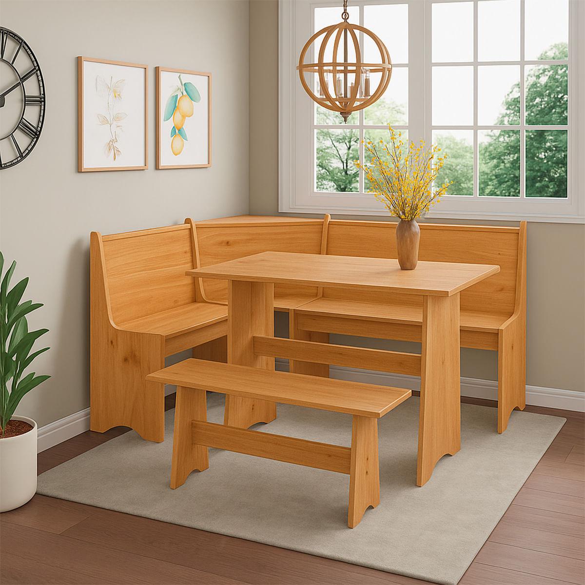 Conjunto Canto Alemão com Baú em Madeira Caramelo 150x118 cm Marin